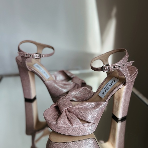 New JIMMY CHOO Heloise Shimmer Ankle-Strap Platform Sandals - Balletpink $1,095 - Picture 2 of 8